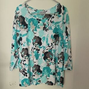 JM Collection Women's Floral Blouse - Aqua, Black, and White